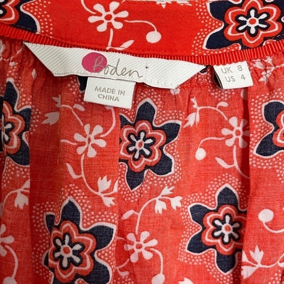 Boden Orange Blue V Neck Blouse 4 - Picture 3 of 8